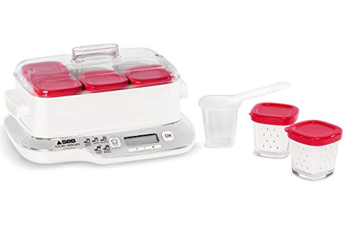 Seb Compacte - Yogurtera multidelicada (6 tarros, metal), color blanco 6 frascos - Rojo rojo y blanco - Instrucciones y recetas sólo en francés (modelo francés)