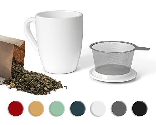SECRET DE GOURMET Tetera con infusor de cerámica – Taza de té con infusor y tapa – Infusor de té de porcelana para una persona – 320 ml