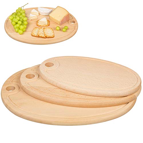 Smart Planet - Juego de 3 tablas de cortar de madera de haya, 3 tamaños diferentes de 30, 34 y 37,5 cm, tabla de queso, tabla de madera para carne con surco para zumo.
