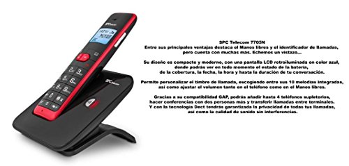 SPCTelecom TEL317705 - Teléfono DECT (Agenda de 50 Nombres, Manos Libres) Color Rojo y Negro
