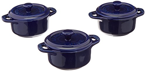 STAUB Ceramics Mini Cocotte - Juego de 3 piezas, color azul oscuro