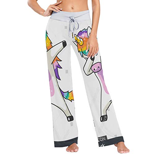 Stock Vector Dabbing Unicorn Design Print Pantalones de Pijama para Mujer Ropa de Dormir Pantalones de Yoga Sueltos Palazzo Casual con cordón-S