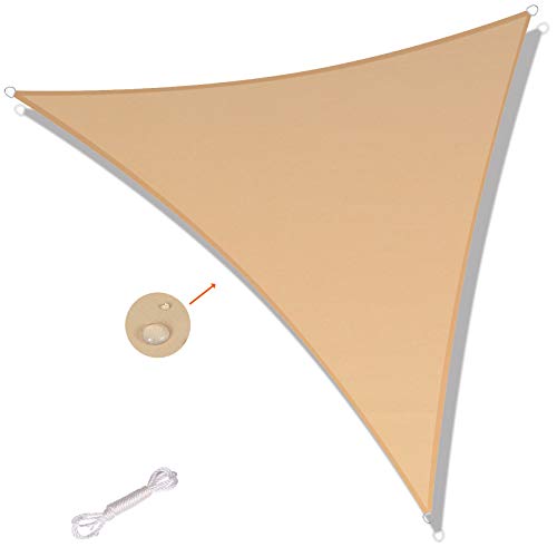 SUNNY GUARD Toldo Vela de Sombra Triangular 3x3x3m Impermeable a Prueba de Viento protección UV para Patio, Exteriores, Jardín, Color Arena