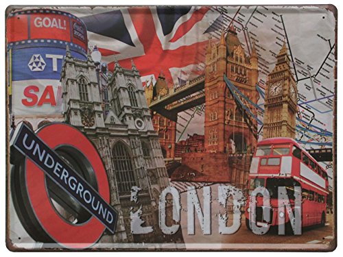 SuperStudio LO+DEMODA Cuadro de Metal Impreso, diseño Vintage Visit London, 20 x 30 cm, Multicolor, 0.3x30x20 cm