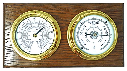 Tabic, barómetro y termómetro de latón Tradicional en un Soporte de Roble inglés, Hecho a Mano en Inglaterra