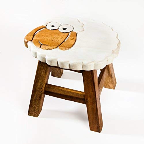 Taburete infantil de madera maciza con diseño de oveja, 25 cm de altura de asiento para nuestro grupo de niños