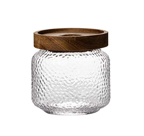 Tarro de vidrio para almacenamiento de alimentos de 350ml recipiente de vidrio esmerilado transparente con cierre hermético tapas de madera de acacia para té especias azúcar galletas nueces dulces