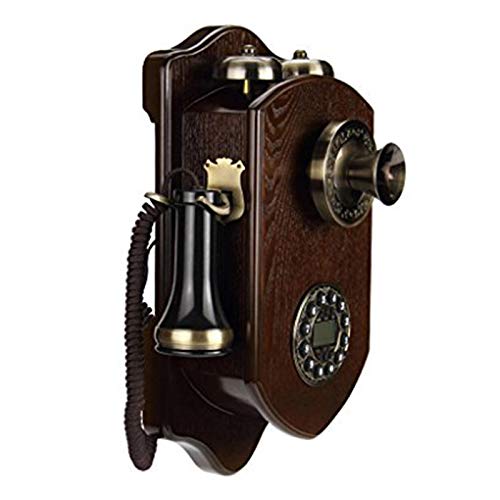 Teléfono colgante de pared de madera maciza rotativa Dial retro antiguo de línea telefónica Teléfono fijo oficina línea fija giratoria de teléfono con campana clásica de bienvenida