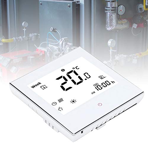 Termostato de ambiente de calefacción, Control inteligente de calefacción central, Termostato de ambiente digital programable semanal con pantalla táctil LCD, Blanco/Negro 3A(Blanco)