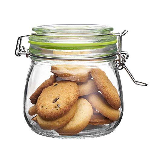 The Happy Jar - Tarro de cristal con tapa de clip y tarros de cristal herméticos de 500 ml para especias, azúcar, café, especias, avena, comida para mascotas (500 ml)