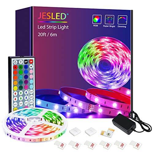 Tiras LED, JESLED 6m(1*6m) Luces LED RGB 5050 con Control Remoto de 44 Botones, 20 Colores 8 Modos de Brillo y 6 opciones DIY para la Dormitorio, TV, Decoración de Gabinetes, Fiesta, 24V