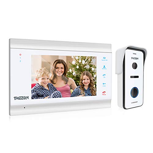 TMEZON Video Door Doorbell Intercom System, 1080P Sistema de Entrada de la Puerta con 7 Pulgadas 1-Monitor 1-Camera para la casa de 1 Familia,Botón táctil, visión Nocturna, instantánea/grabación