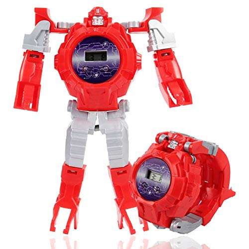 Transform Reloj electrónico para niños, Reloj de Juguete transformadores Juguetes Juguetes Reloj Robot deformado para niños Regalo 3-6 Edades (Rojo)