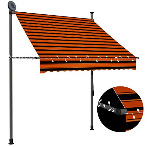 UnfadeMemory Toldo Retráctil Manual para Ventana Terraza Balcón o Jardín con LED,Estructura de Acero (150cm, Naranja y Marrón)