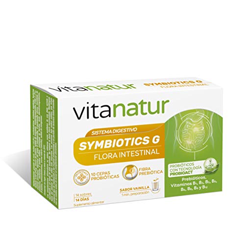 VITANATUR SYMBIOTICS G 14 Sobres - Complemento alimenticio, Sistema digestivo, equilibrio de la flora intestinal, probióticos, prebíoticos y vitaminas B