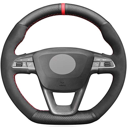 YHDNCG Hand-Stitched Black Leather Car Steering Wheel Cover is Non-Slip and Wear-Resistant,For Seat Leon Cupra R Leon ST Cupra Leon ST Cupra Ateca Cupra Ateca FR Car Interior