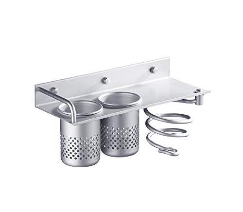 Yosoo Nuevo Multifuncional de Aluminio Rack Organizador para Organizador colección Espiral/Rack de Almacenamiento y Soporte para secador de Pelo de baño Soporte & Canister Tazas Pared