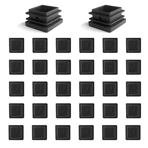 YouU 30 piezas Tapón de plástico cuadrado Mobiliario negro Silla de la pierna Pata del pie Tapa Tubo Insertos Tapa final (25x25 mm / 1''x1 ''), negro