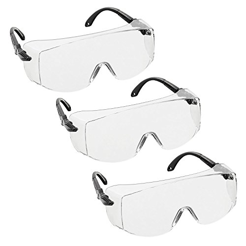 3 x voltX 'OVERSPECS' Sobremontura para Gafas de Seguridad Industrial (Lentes Transparentes) con certificación CE EN166F, ajuste de sien individual, antivaho, resistentes a los arañazos, con protección UV400 / Safety Glasses