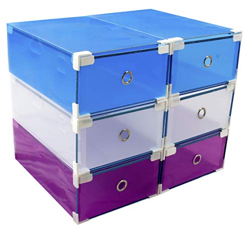 6 Cajas almacenaje apilables y reforzadas para Zapatos +10% PVC Transparente, utilizables como estantes o zapateros MY Box TO Store en Tres Colores Diferentes para Mayor Variedad