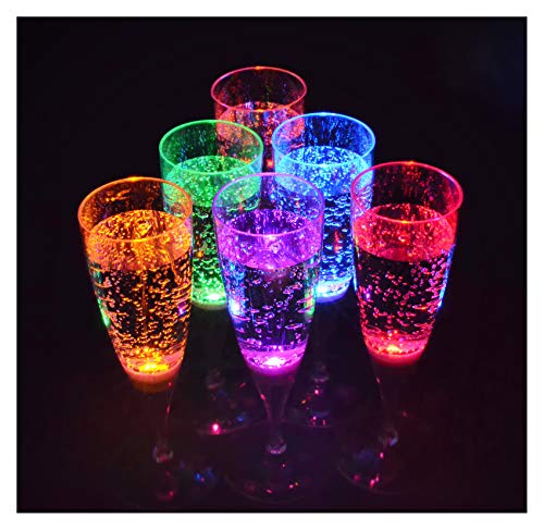 6 Piezas LED Copa de champán en el Set iluminadas Copas de champán para Fiestas de cumpleaños, vísperas de año Nuevo, Bodas, inauguraciónes | Vaso de plástico illuminado 150 ml de la Marca PRECORN