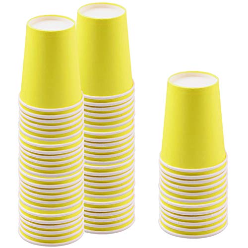 60 Piezas Vasos de Papel Amarillo Tazas de Fiesta Desechables Vasos Carton de Biodegradables y Compostables para Fiestas, Suministros de Cumpleaños, Bricolaje,Café - 250ml