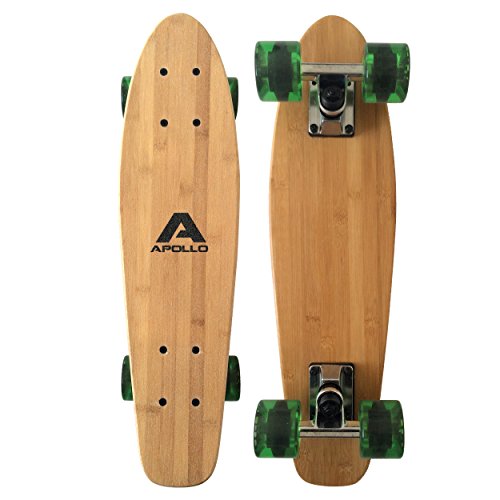 Apollo Fancy Board - Vintage Cruiser Complet Board, Tamaño: 22.5" (57,15 cm), Color: Wood/Bottle Green, el pequeño manejable Skateboard,…