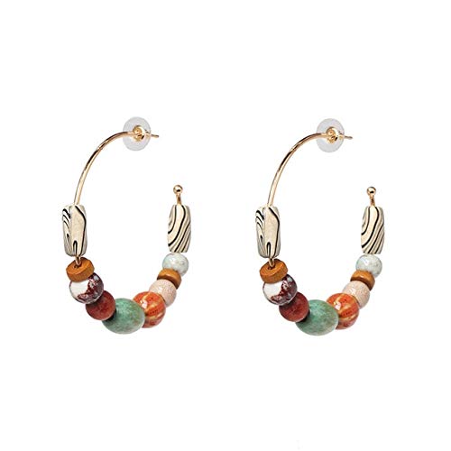 Aretes Elegantes Bohemia Naturel Stone Pearl Acetate Hoop Earrings For Women Ethnic Beads Hoops Alloy Earring Ewelry Female  52044-Mt