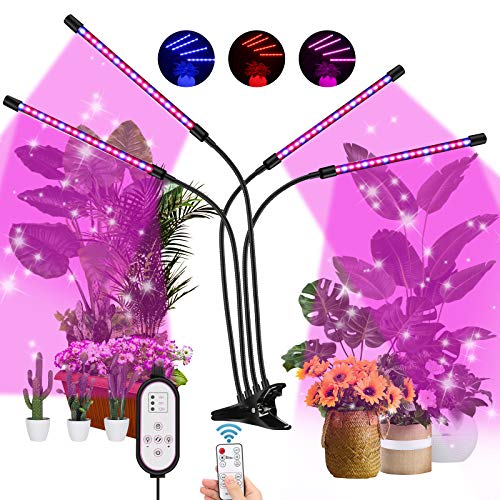 Awroutdoor Lámpara de Planta, 40W Lámpara de Crecimiento de 4 Cabezales de Espectro Completo con 80 LED, Grow Light de 9 Niveles Regulable con Función de Temporizador, para Jardinería Bonsai