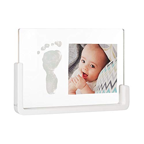 Baby Art My Pure Moment, Set de portafoto y huella de bebé, marco de foto con calco de mano recién nacido, transparente con base de madera