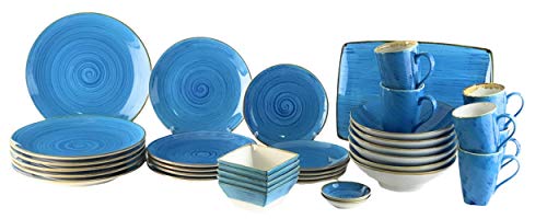 Blanca’s Feel Vajilla Completa Porcelana 48 piezas color azul servicio para 6 personas pintado a mano