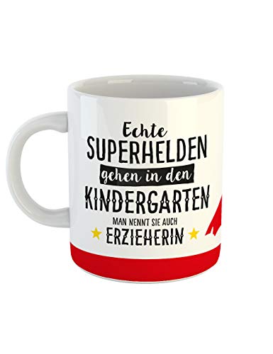 clothinx Taza de regalo con texto en alemán "Superhéroes van en el jardín de infancia se llama también educador