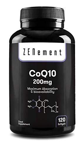 Coenzima Q10 200mg, 120 Perlas | Máxima Absorción y Biodisponibilidad | 100% Natural CoQ10, No GMO, Sin Gluten