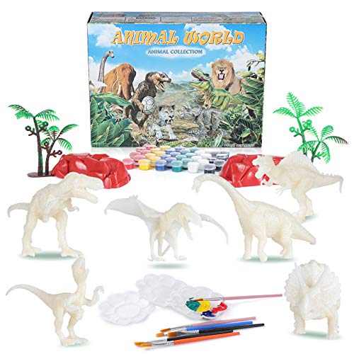 Diealles Shine Pintar Dinosaurios, 55PCS Pintar Dinosaurios Juguetes para Niños, 3D Figuras de Dinosaurio para Pintar