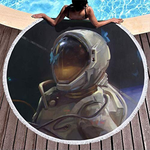 Duanrest Fantasy Astronaut Outer Space Artwork Print Toalla de Playa Redonda Absorbente de Agua con borlas Bohemian Beach Throw Yoga Mat Sarong Pareo 59 Pulgadas