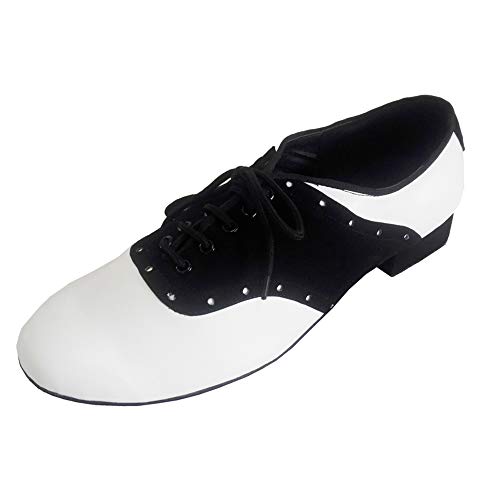 Elisha Dance Zapato latino para hombre Salsa Salsa Salón Rock's N Roll's Socials Zapatos de baile para fiesta de noche para hombre, blanco (Blanco y Negro), 44 EU