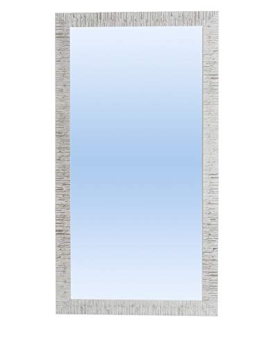 Espejo con Marco rústico tamaños Decorativo para Dormitorio salón Pasillo vestidor (Modelo Rayas) Horizontal y Vertical (180_x_80_cm, Blanco Plata rozado)