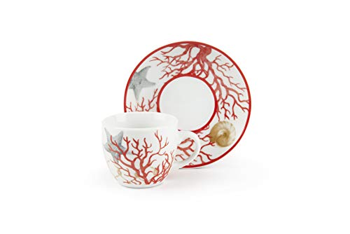 Excelsa Coral Juego de 6 tazas de café con platillo, Porcelana, multicolor
