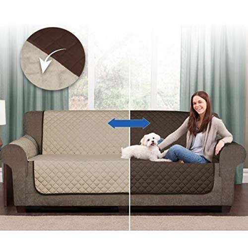 Funda Cubre Sofá Couch Cover | 3 Plazas | Protector para Sofás Acolchado | Reversible | Color Beige y Chocolate.
