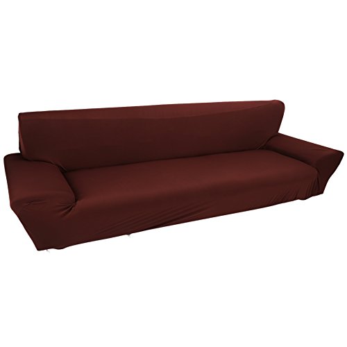 Fundas de sofá de 4 plazas 7 Colores sólidos Funda de Estiramiento Completo Tela elástica Soft Couch Cover Sofa Protector Muebles de casa (Color : Marrón)