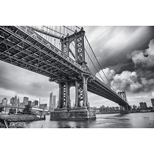 GREAT ART XXL Póster – Manhattan Bridge, Nueva York – Estados Unidos Mural Horizonte Ciudad Turismo America Cartel De La Foto Y Decoración con Motivo en Blanco y Negro (140 x 100 cm)