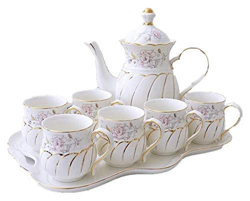 Hermoso Conjunto de tazas de té de lujo, conjunto de té de kungfu portátil, ribete de oro para porcelana de porcelana y servicio de té con 6 piezas tazas y bandeja de 8 piezas té de la tarde, juego de