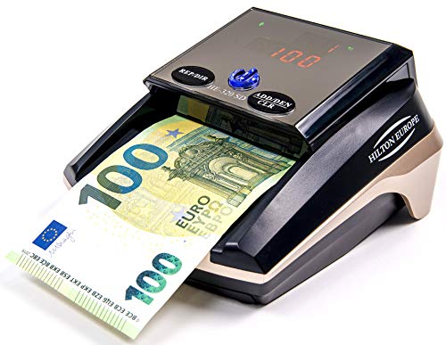 HILTON EUROPE | HE-320 SD Detector Billetes Falsos portátil | 8 SISTEMAS DE DETECCIÓN 100% TESTADO Banco Central Europeo | Actualizado a todos los billetes del sistema EURO (Con Batería)