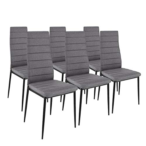 HomeSouth - Pack Seis sillas tapizadas Tela Gris, Silla Color Gris Patas metálicas Negras