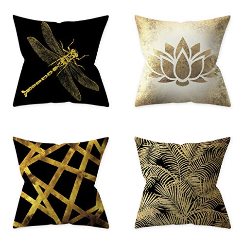 HOUZII 4 Pack Fundas de Cojín Decoración de Loto Throw Pillow Case, Decorativa Cuadrada Almohada Caso Cojínes 45x45 cm