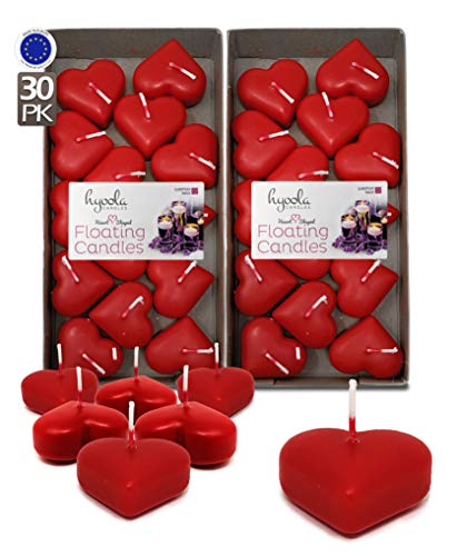 Hyoola Velas flotantes con forma de corazón rojo, velas en forma de amor, 1.8 pulgadas, 2 horas, 30 unidades, fabricadas en Europa