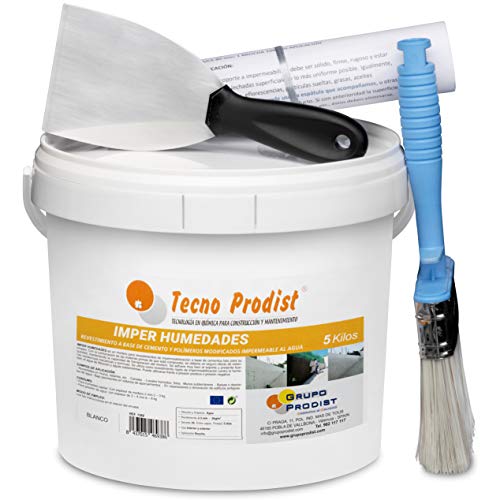 IMPER HUMEDADES de Tecno Prodist - (5 Kg + Kit) - Mortero para revestimiento de Paredes. Impermeabilización. Tratamiento humedades muros, sótanos, etc. Impermeable al agua, fácil de usar + Accesorios