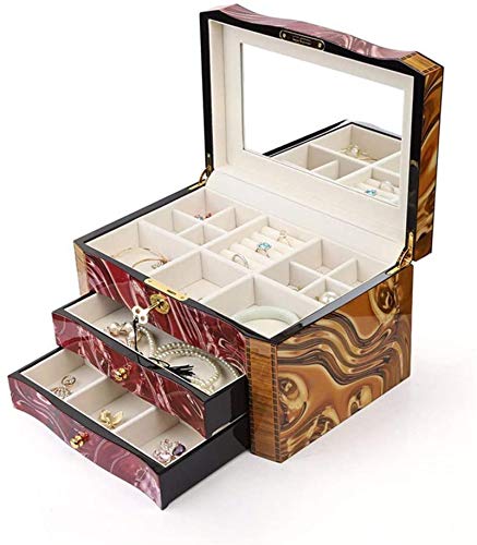 Jewelry Box for Women, Caja de joyería Piano de madera lacado con bloqueo y espejo Maquillaje y organizador caja de almacenamiento vintage caja de regalo organizador de joyería Trinket de tesoro multi