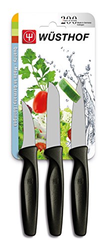 Juego de cuchillos Wüsthof, 3 piezas, cuchillo de pelar 6 cm, cuchillo de puntilla 8 cm, cuchillo de verduras 8 cm, mango negro (9332), cuchillo multiusos de punta mediana, apto para lavavajillas
