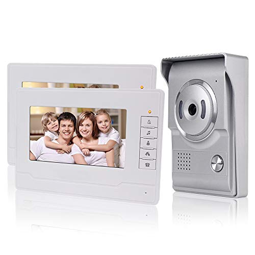 KDL Nuevo Diseño Sistema de Intercomunicación de Video Inteligente el Hogar Timbre de video de 7 pulgadas puerta teléfono, Cámara impermeable al aire libre con monitor para el hogar (2 Monitor)